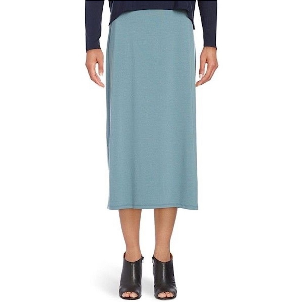Eileen Fisher Stretch Silk Tussah Knit Slim Pencil Skirt Ice Blue Medium